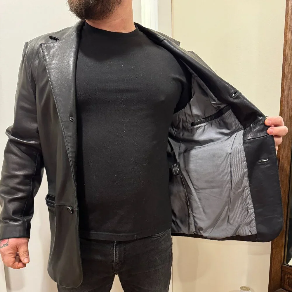 You’re not cool…change that with this VINTAGE Y2K Leather Sports Jacket - Picture 3 of 9